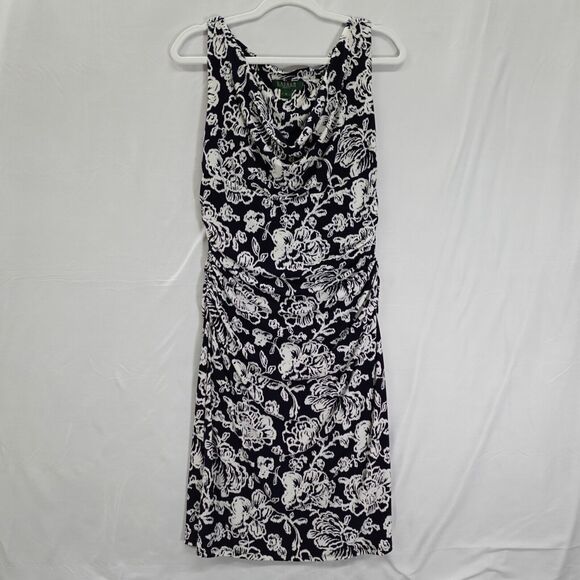 Ralph Lauren Dresses & Skirts - Lauren Ralph Lauren Dress Women’s Size 10 Ruched Navy White Floral Formal Spring